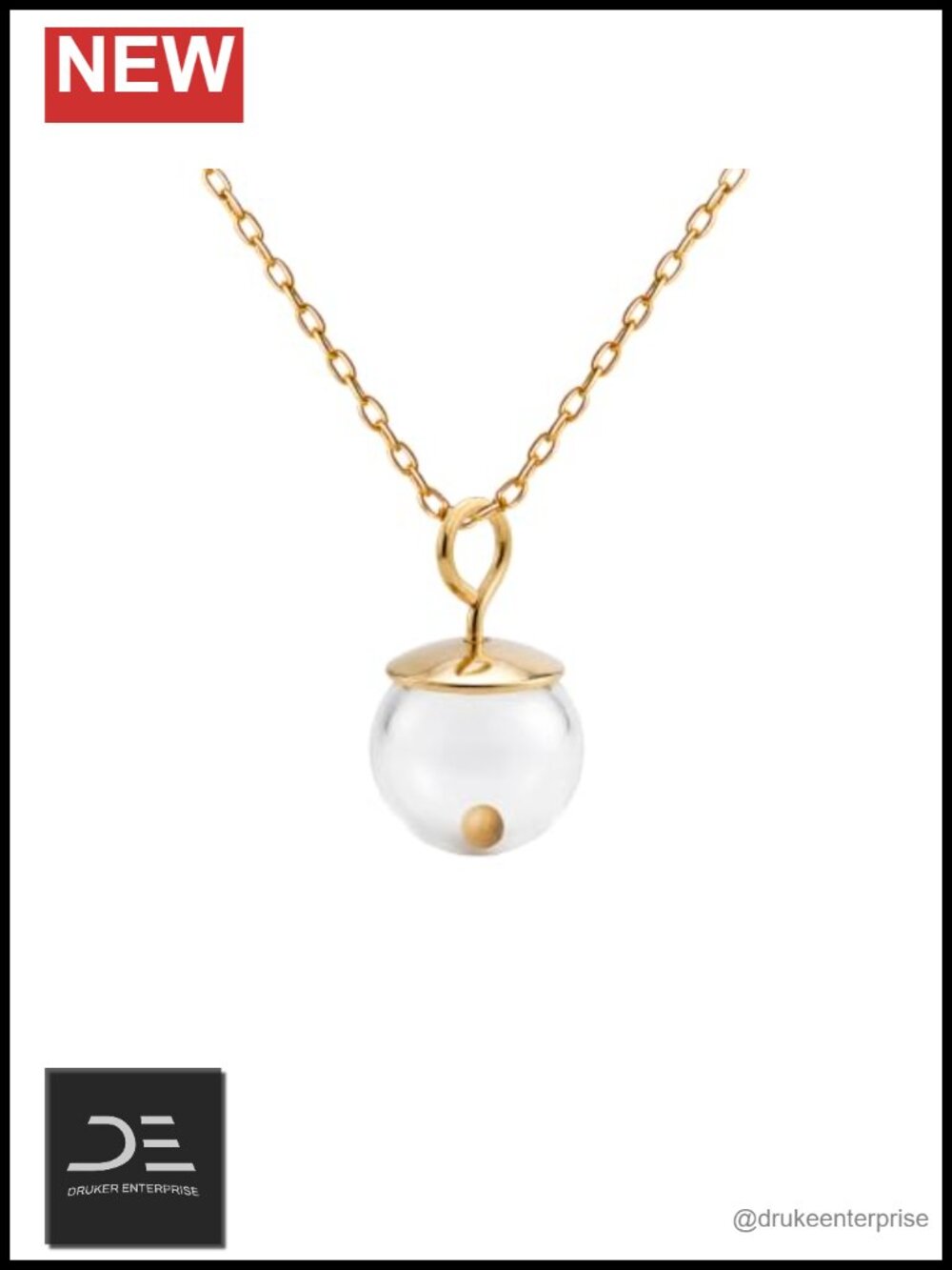 14K Gold Filled Mustard Seed Pendant Necklace, Handmade Glass Globe, 18 Inch